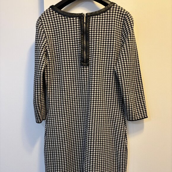 Lauren Ralph Lauren Houndstooth Sheath Dress Small Faux Leather Trim Black White - Picture 10 of 10